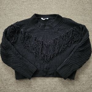 No Boundaries Pull Over Sweater Size M 7-9 Juniors Black Long Sleeve Fringe
